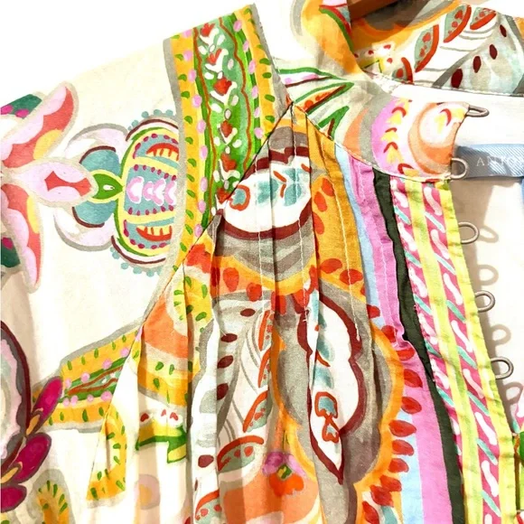 ANTONIO MELANI Brynn Ruffle Hem Floral Print Pintuck Dress Pink Belt 6 - Picture 7 of 10